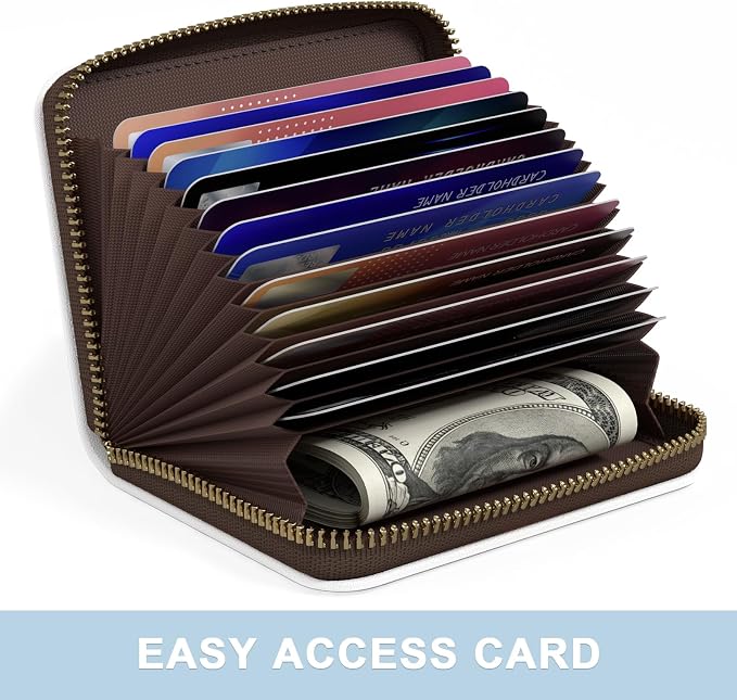 Aiawoxc Credit Card Holder, Small RFID Wallet Slim Leather Card Organizer Case with Zipper and Wristlet Strap, White