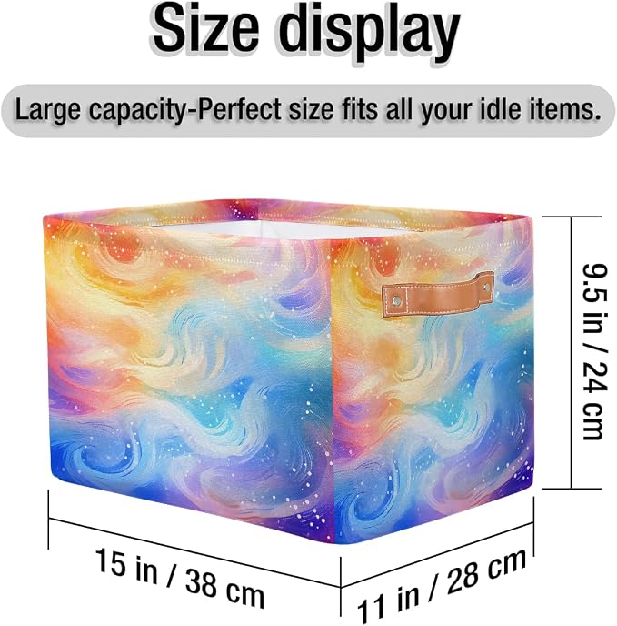 Rectangular Storage Bins Abstract Rainbow Glitter Collapsible Fabric Storage Basket Organizer with Handles for Nursery Bedroom Bathroom