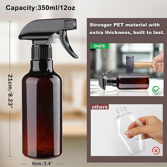 3 Pack Plastic Spray Bottles Empty 10oz/300ml | Heavy Duty Mist/Stream Refillable Bottle for Cleaning Solutions, Essential Oils, Hair