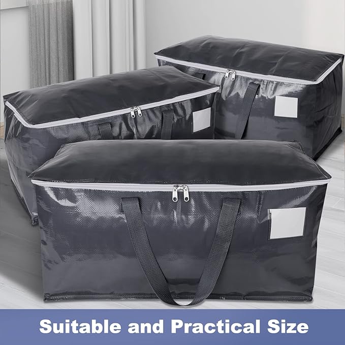 StorageRight Heavy Duty Moving Boxes-Moving Bags with Zipper, Reinforced Handles and Tag Pocket-Collapsible Moving Supplies-Totes for Storage Great for moving, Storage and Travel 93L(Gray-10 Pack)