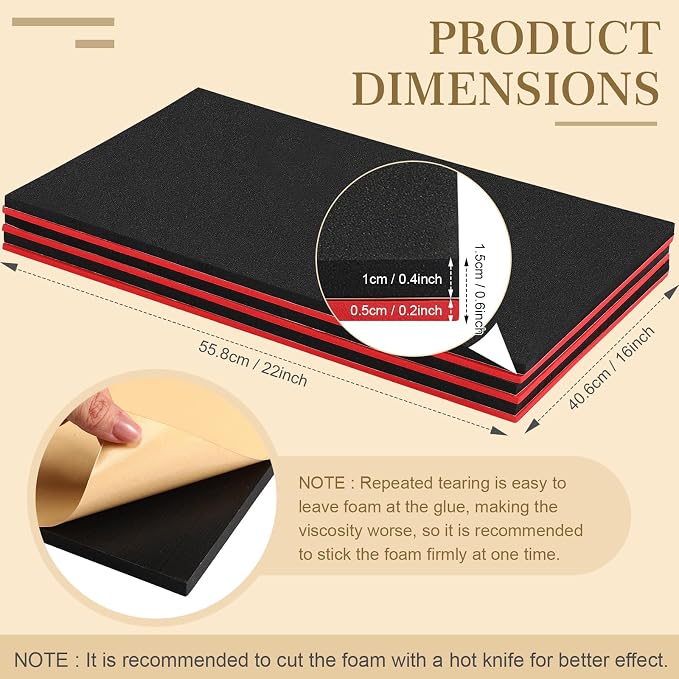 Sumind 3 Sets 16 x 22 Inch Tool Box Foam Organizers Liner Adjustable Inserts Foam Non Slip Liner Mat for Tool Box, Cabinet and Chest Drawers, Black Top and Red Bottom