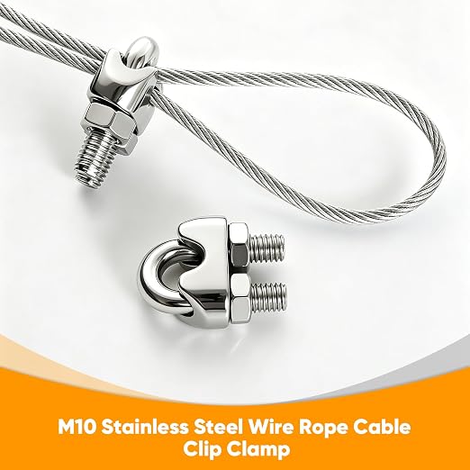 20Pcs 3/8 inch 304 Stainless Steel Wire Rope Cable Clamp,M10 Wire Rope Clips U Bolt Saddle Fastener for Tent Ropes and Wire Ropes