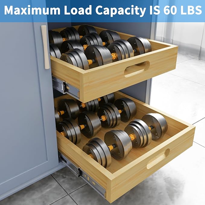 2 Set Pull Out Cabinet Organizer, Soft Close Slide Out Wood Drawer Storage Shelves for Kitchen, Base Cabinet Organization for Pantry, Finished, Heavy-Duty, Bottom Assembly (30” W x 21” D)