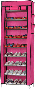 Shoe Rack, 10 Tier Shoe Organizer with Dust Cover, Shoe Storage Shelf for 20-27 Pairs of Shoes, Designed for Doorways, Entryway, Suitable for Sneakers, High Heels, Flats, and Boots (Rose Red)