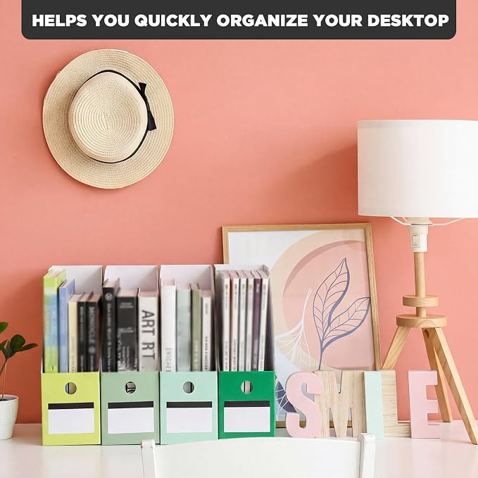 Jutom 48 Sets Cardboard Magazine Holders with Labels for Office,Green