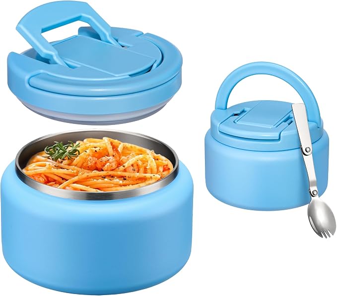 Itslife 13.5oz Vacuum Insulated Soup Thermo for Hot Food, Kids Lunch Container with Leakproof Buckle Lid, Wide Mouth Stainless Steel Food Jar with Spoon