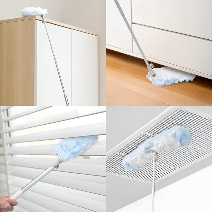 KeFanta Duster Refill Kit with 6 ft Super Extendable Handle, 20Pcs | 6ft Super Extendable Handle, Compatible with Swiffer, 360° Disposable Microfiber Dusting Pads