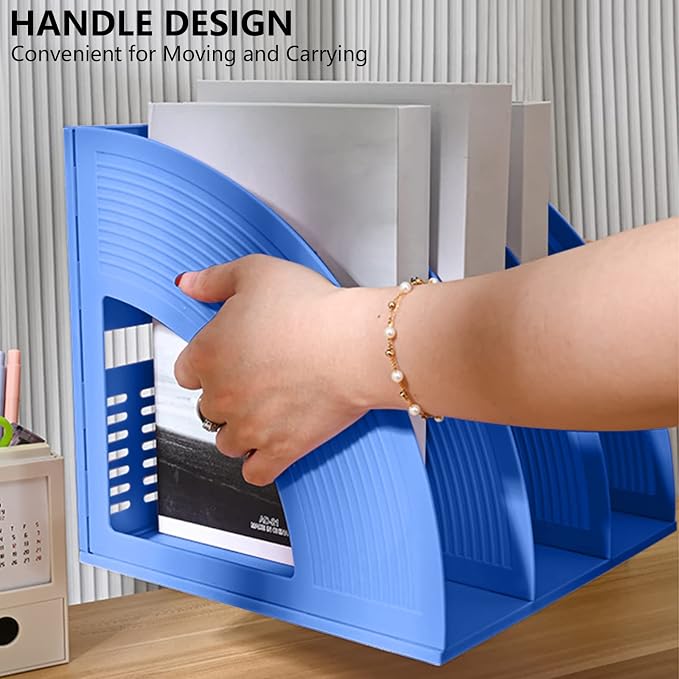 Marte Vanci Magazine File Holder Book Desktop Organizer Plastic Storage Sturdy Vertical 3 Section Folder Blue