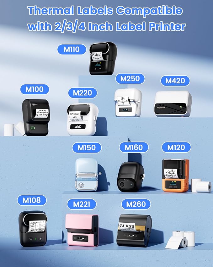 Phomemo Labels- 3 Rolls M110/M220/M221/M120/M200 Thermal Label Paper, 1.57'' x 2.36'' (40x60mm)- M110 Label Multipurpose Square Self-Adhesive Paper, Total of 340 PCS