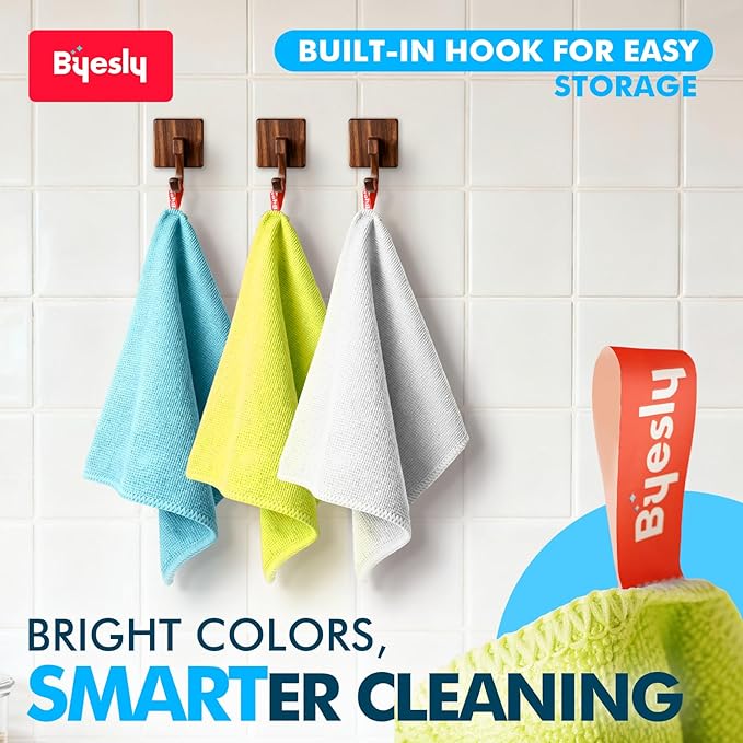 24-Pack Microfiber Cleaning Cloth, 11.5x11.5 Microfiber Towels for Cars, Dishes & House, for Detailers, Chefs & Efficient Home | Scratch-Free, Lint-Free, Ultra Absorbent(Yellow/White/Blue)