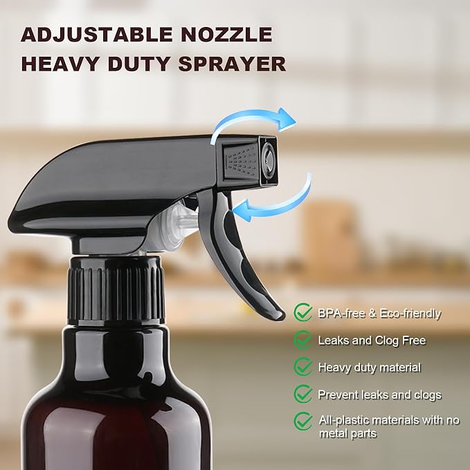 3 Pack Plastic Spray Bottles Empty 10oz/300ml | Heavy Duty Mist/Stream Refillable Bottle for Cleaning Solutions, Essential Oils, Hair