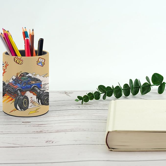Truck Pen Holder Pencil Cup for Desk Organizer | Cute Makeup Brush Holder PU Multifunctional Office Suppliesfor Decor Home Classroom School