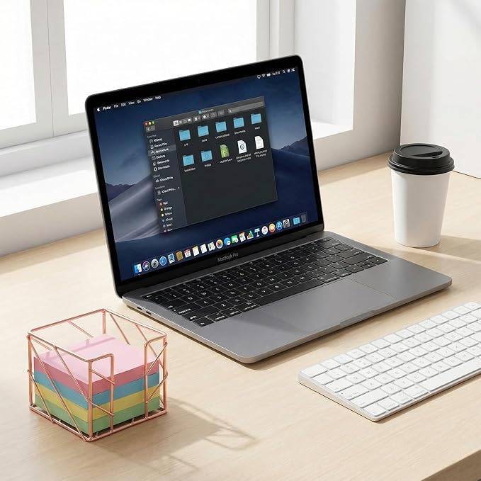 Sticky Note Holder 3.8x3.8 Inches, Rose Gold Desk Accessories | Functional Stylish Metal Notepads Memo Sticky Note Dispenser, Mesh Cube Rose Gold Desk Organizer for Home School Office