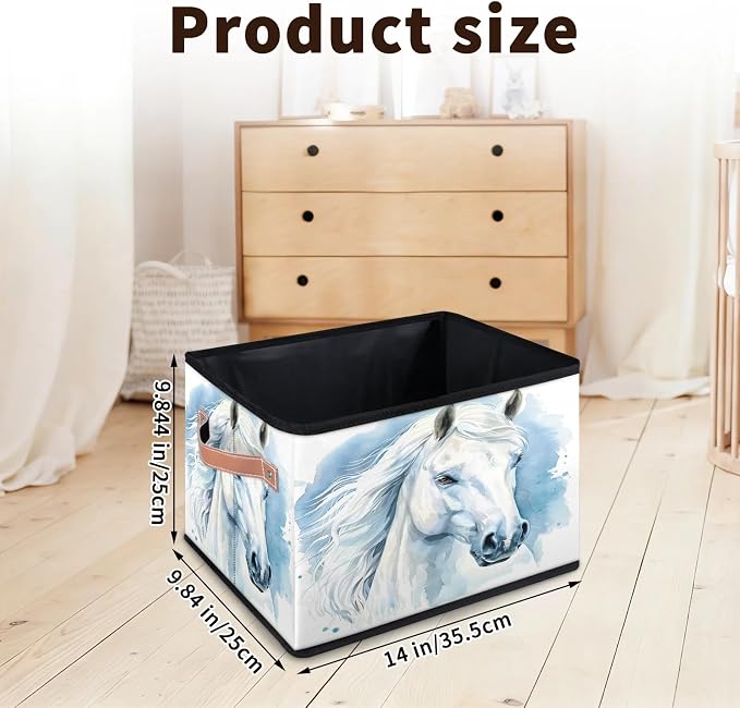 Horse Closet Storage Bin, Foldable Storage Baskets for Shelves, Decorative Shelf Organizer Horse Animal Fabric Cube Bin for Living Room Bedroom Home Dorm