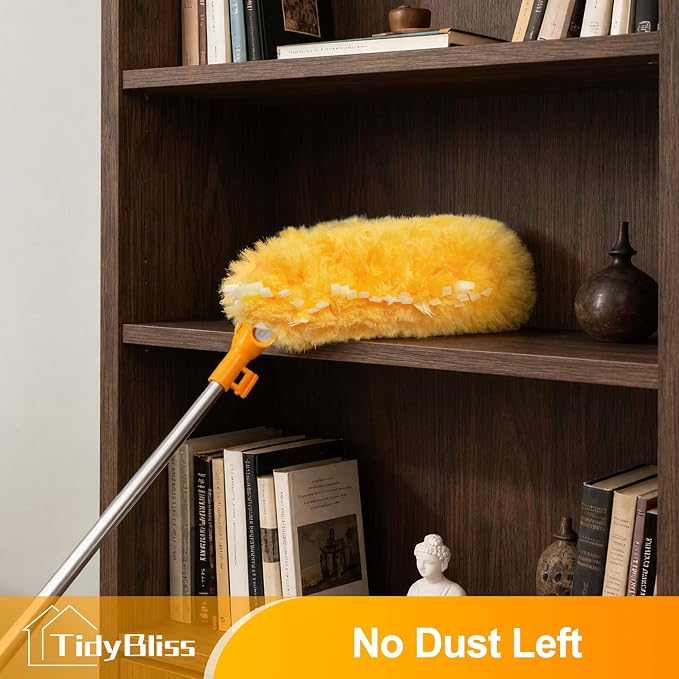 TidyBliss 6 ft Extendable Dusters for Cleaning Compatible with Swiffer, Super Long Handle Dusting Wand Kit with 10 Refills, 360 Degree Heavy Duty Microfibers Dust Removing Tool for Ceiling (Orange)