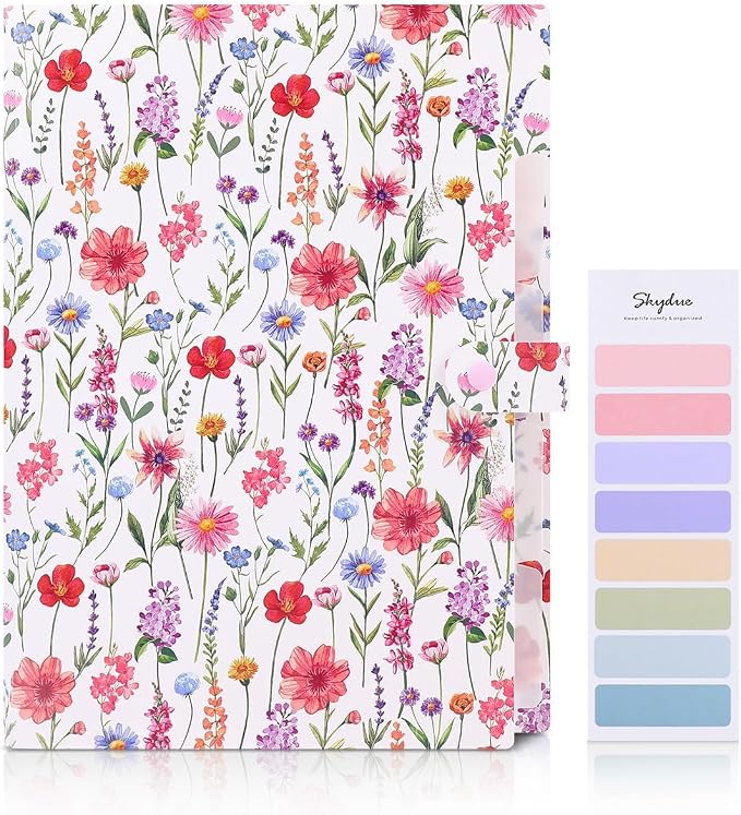 SKYDUE Accordion File Organizer, Floral Expanding File Folders with 5 Pockets, Cute Document Organizer for Paper Bills Receipt Storage, School Office & Hospital Supplies Letter/A4 Size White