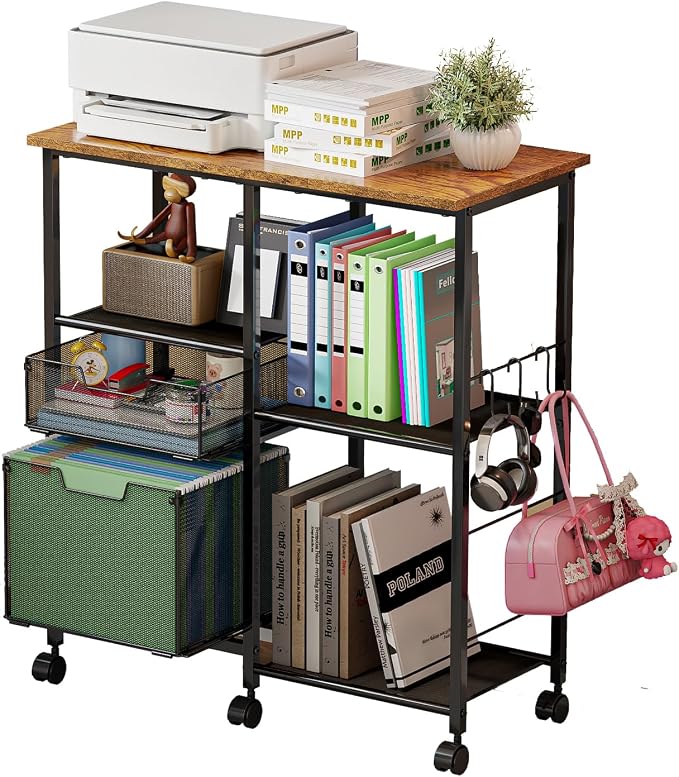 Tiaoheka Rolling File Cart with Wheels,Lateral File Cabinet with 2pcs Drawers,Rolling Printer Stand Cart with Open Storage Shelf,Hanging Filing Cabinet Organizer Cart Fits Letter Size for Home Office