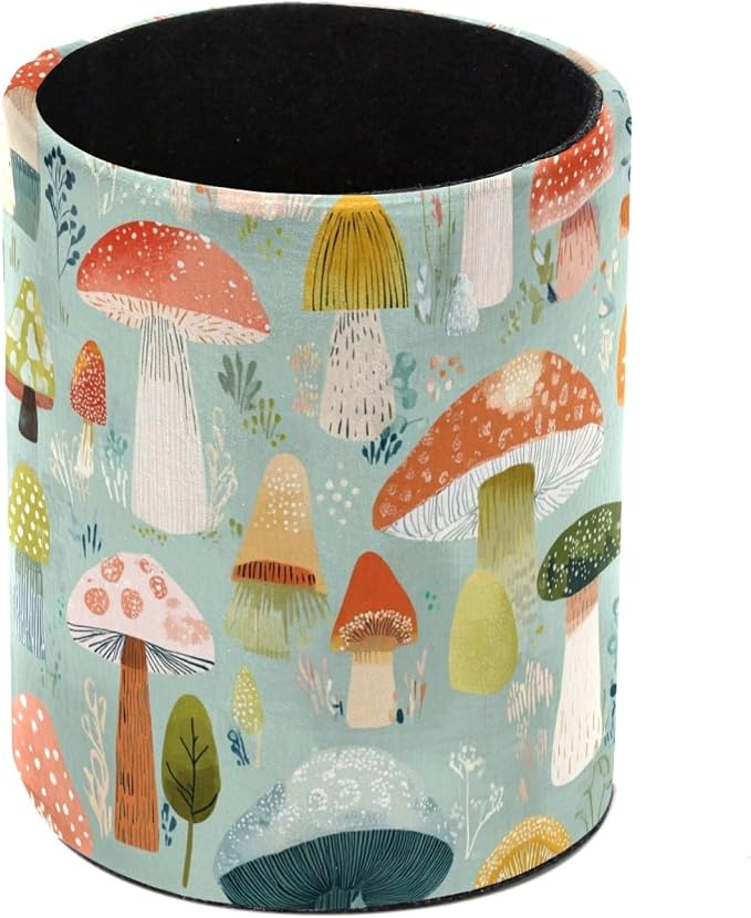 Faux Leather Pen Holder for Desk, Pencil Organizer Mushroom Pen Cup Desk Decor Makeup Brush Holder Storage for Office Home