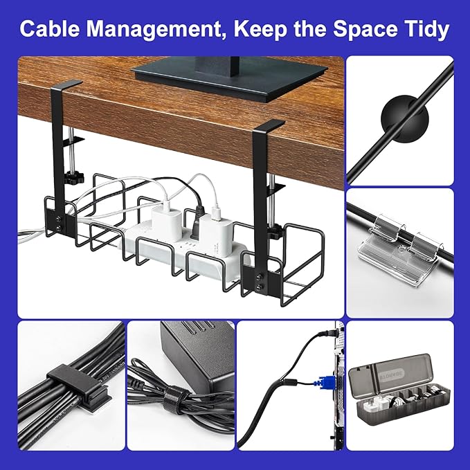 OneLeaf Under Desk Cable Management Tray - No Drill Wire Management Rack for Office, Computer Desk Accessories with Cable Organization