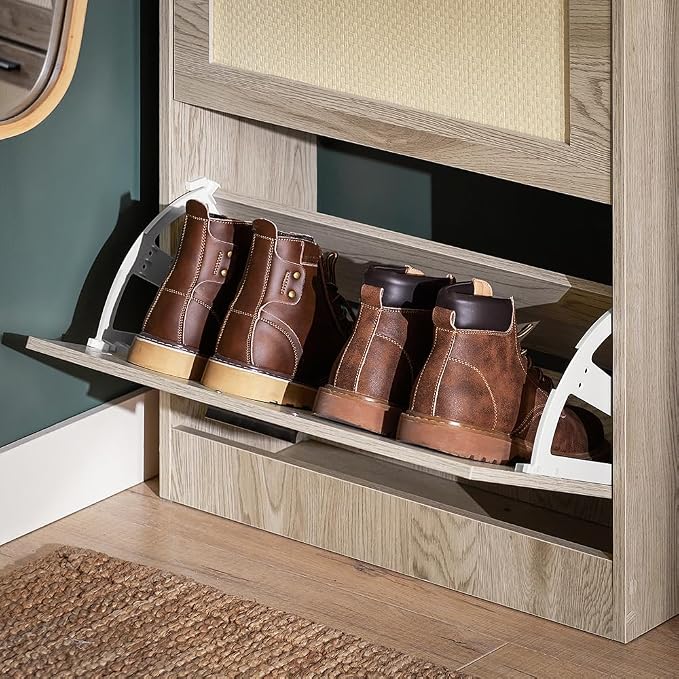 SoBuy Shoe Cabinet for Entryway | Freestanding Shoe Rack, Shoe Organizer 3 Drawers, Narrow Slim Hidden, Natural Wood Color, FSR170-H-N