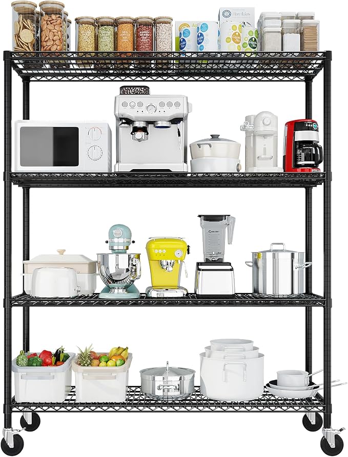 Karl home Heavy Duty 4-Tier Storage Shelving, Black Adjustable Metal Rack | 2500LBS Capacity Wire Storage Shelving Unit, 75.59"H x 55.12"W x 23.62"D, Multipurpose Organizer for Garage, Kitchen