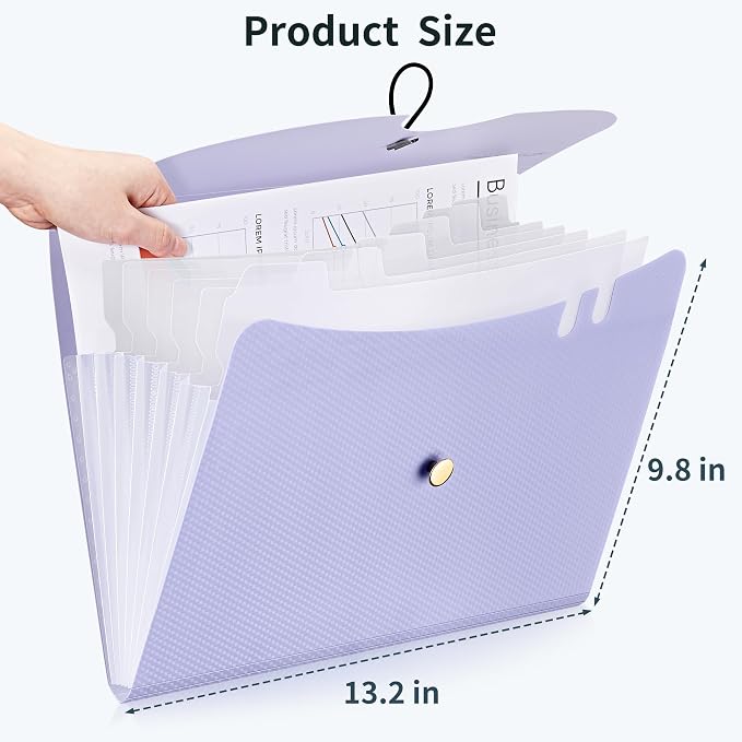 JARLINK 7 Pockets Expanding File Folder, A4 Accordion folders, Purple&Green | Accordion File Folders with 12 Labels, Portable Document Organizer for Home, College, School, and Office Supplies