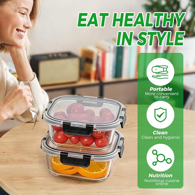 4Pack 27 oz Glass Meal Prep Containers wtih Lids | Glass lunch containers, Snap Containers, Leekproof, Microwave, Oven, Freezer and Dishwasher, BPA Free