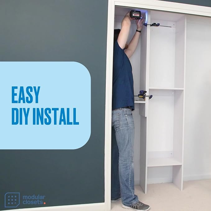 Double Hanging Closet Unit - Modular Corner Closet System With Hanging & Shelves (White, 33 inches Wide)