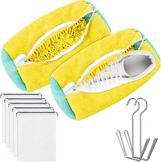 9PCS Shoes Washing Machine Bag Kit,Include Reusable 2PCS Washing Shoes Bag,5PCS Clear Waterproof Travel Shoes Bags（15.7 * 11.8'') and 2PCS Drying Racks,Laundry Shoes Bag for Sneakers and Canvas Shoes