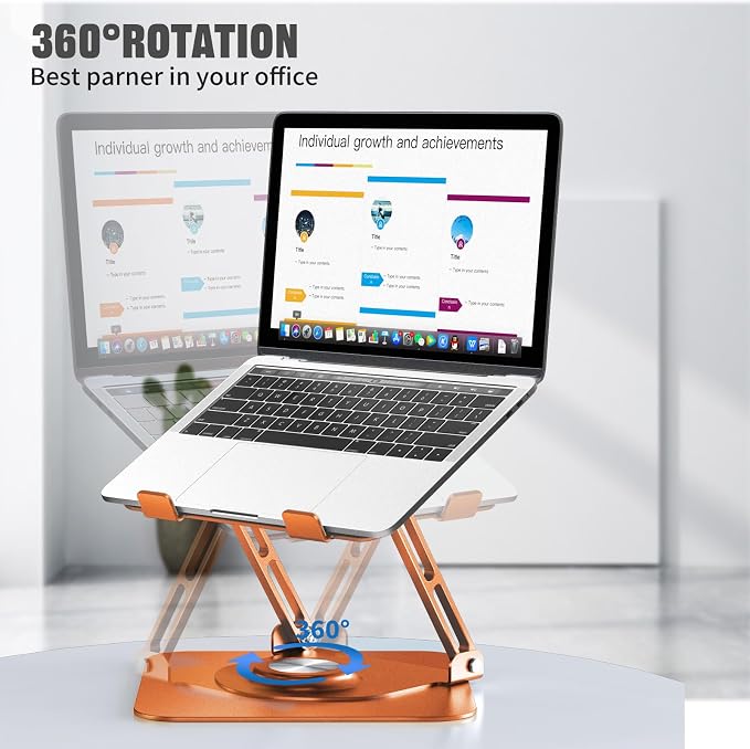 JOYEKY Laptop Stand for Desk, Adjustable Computer Stand with 360° Rotating Base, Ergonomic Laptop Riser for Collaborative Work, Foldable & Portable Laptop Stand, fits for All 10-16" Laptops