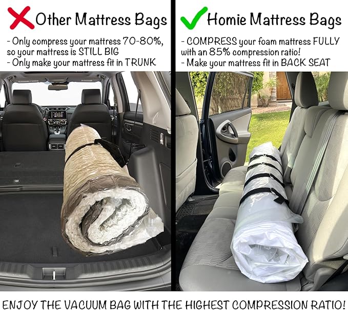 Mattress Vacuum Bag for Moving, Vacuum Seal Mattress Bag for Memory Foam or Inner Spring Mattresses, Compression and Storage for Returns, Leakproof Valve and Double Zip Seal (Cal-King)