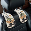 Blusabaca 2PCS Car Seat Headrest Hooks, Purses Bags Holder, Boho Leaves | PU Leather, Double Metal Back Storage Hangers for Grocery Bags Handbags Bottles Coats Phones, Car Accessories Organization