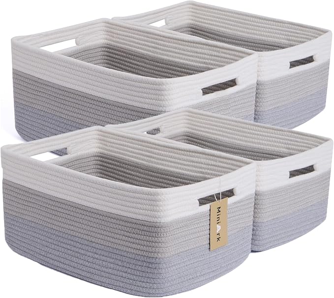 MiniArk Large Storage Baskets for Organizing, 17 x 13 x 7.5” Closet Shelf Baskets for Clothes Blanket Towels, Baby Nursery, Toy Bins Box, Woven Rope Baskets, 4 Packs Gradient Grey