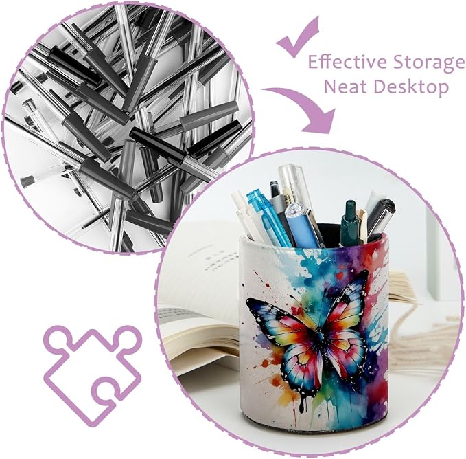 Vibrant Butterflies Pen Holder Pencil Organizer for Desk, 3.1” x 3.1” x 3.9” Pencil Cup Office Supplies, Large Capacity Cute Pen and Makeup Brush Holder for Home, School, Desktop