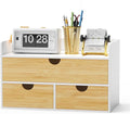 Bamboo Desk Organizer with Drawers, Desktop Storage for Office Supplies | 3 Drawers Desktop organizer, No Assembly Required, Natural Wood Wooden Desktop Drawers Box for Bills, Cosmetics, Seals, Paper