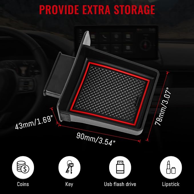 Drawer Storage Box Compatible with Honda Pilot 2023-2025 & Passport 2026 - ABS Center Console Organizer Storage Insert with Anti-Slip Silicone Pad (Not Fit 2017-2026 Ridgeline)