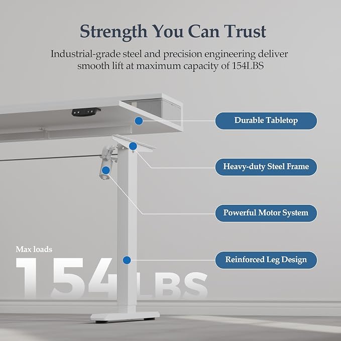 Klicelor 63 x24 Inch Electric Standing Desk with Drawers, Adjustable Height Small Sit Stand Desk for Home Office, Compact Computer Workstation with Storage– White
