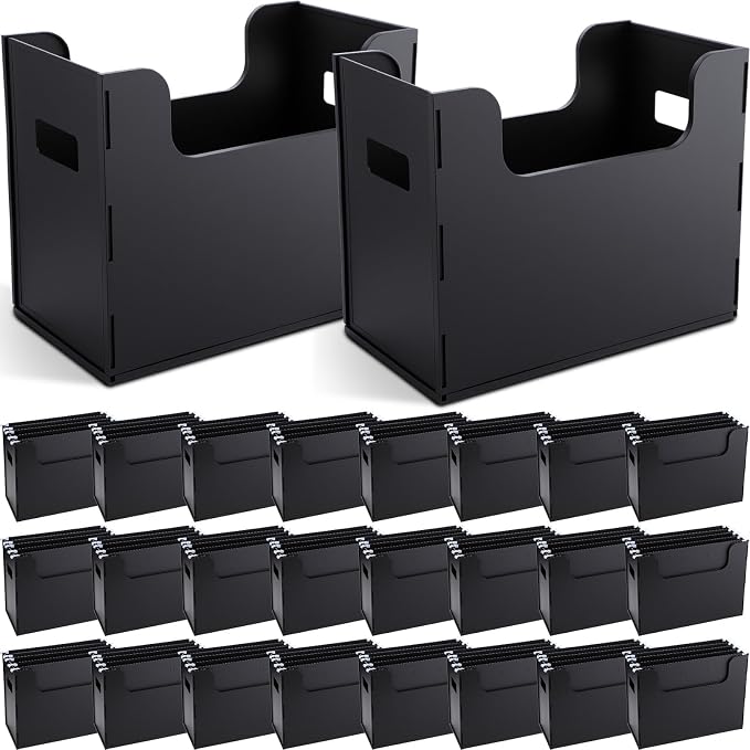 24 Pcs Portable Desktop File, Side Handles, Filing Organizer, Hanging File Folders, Letter Size for Schools Office Home (Black)