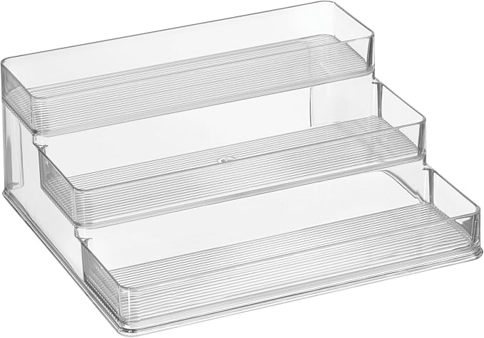 iDesign 3-Tier Spice Rack Organizer, Set of 2, Clear | For Cabinets, Pantry or Countertop, Made in USA