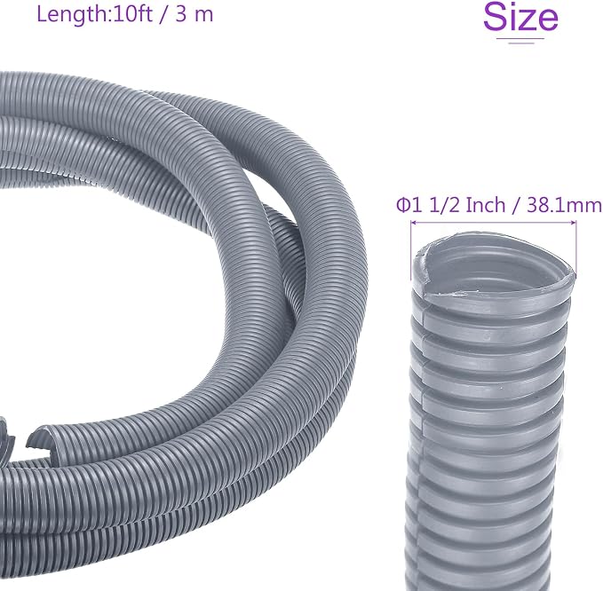 DMiotech 10ft Wire Loom Split Tubing 1 1/2 Inch(38.1mm) ID, Cord Protectors from Pet Flexible Conduit Cable Management for Office Home Garden, Gray