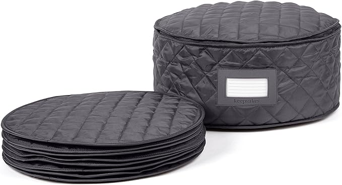 Covermates Keepsakes Dish Storage Case – Padded China & Dinnerware Organizer, Quilted Polyester Protection, ID Window, Zipper Closure, Machine Washable, Slate