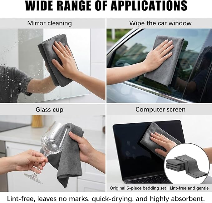 Magic Cleaning Cloth,Thickened Magic Cleaning Cloth,Reusable Microfiber Lint-Free Cloths for Kitchen, Windows, Glass, Mirror, Car, Gray (11.8×15.8in,10)
