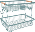 Fruit Basket Bowl 2 Tier Detachable with 2 Banana Hangers, Fruit Stand Holder for Kitchen Countertop, Metal Wire Vegetable Storage Organizer, for Bread Snack Veggies Produce, blue
