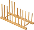 HBlife Heighten Bamboo Wooden Dish Drying Rack Plate Pot Lid Organizer | Plate Bowl Cup Book Pot Lid Cutting Board Stand, Drainer Storage Holder Organizer, For Kitchen Cabinet, 8 Slots