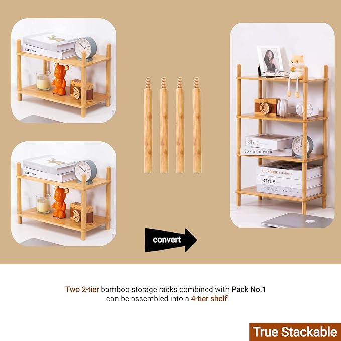 4-Tier Bamboo Coffee Bar Organizer,Coffee Bar Accessories, Mul-tifunctional Wooden Beaded Coffee Station Countertop Stand Shelf for Kitchen Home Office,Counter Riser Display Shelf for Top of Desk Home
