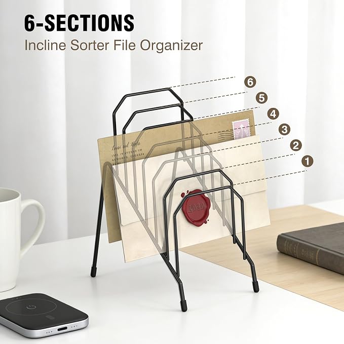 Gawerk Incline Desk Mail Organizer Letter Holder with 6-Section 2 Pack