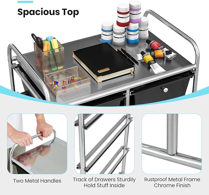 Moccha Rolling Storage Cart with 10 Drawers - Under Desk Storage Drawers with wheels for Craft Art Supply Paper Salon, Storage Drawers Organizer for Classroom Office Movable Utility Cart