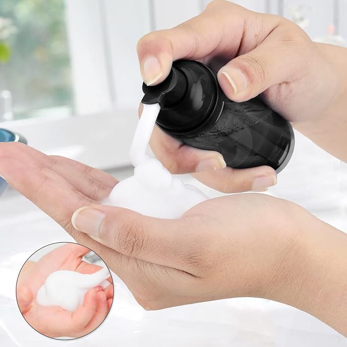 Travel Foam Pump Bottle - 2oz Empty Foaming Soap Dispenser for Lash Shampoo - Plastic Small Mousse Container Mini Travel Size - Refillable Eyelash Wash Cleanser Foamer 60ml Black Transparent