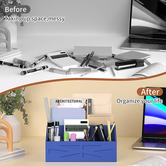 Wood Mail Organizer Countertop,Farmhouse Desk and Kitchen Countertop Storage, Letter Sorter, Desk Mail and Bill Organizer, Desktop File and Paper Holder (Blue)