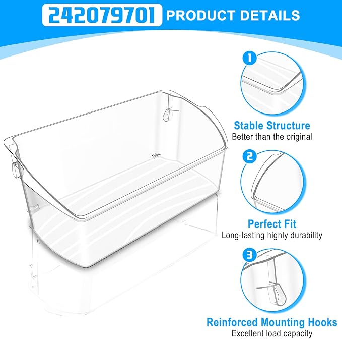 UPGRADED 242079701 Refrigerator Door Bin Compatible with Frigidaire Kenmore Refrigerator Door Shelf Replacement 242011501 242011503 242011504 LFHG2251TF5 LGHD2369TF FFHB2750TS FGHB2868TF Door Shelves